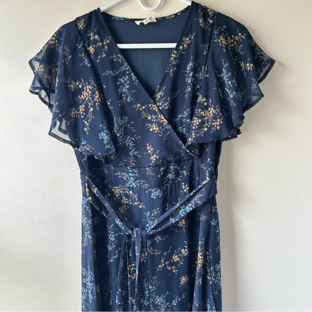 Neesees Dresses The Karlee Orange Creek Modest Maxi Chiffon Navy Floral Dress S - Picture 2 of 12